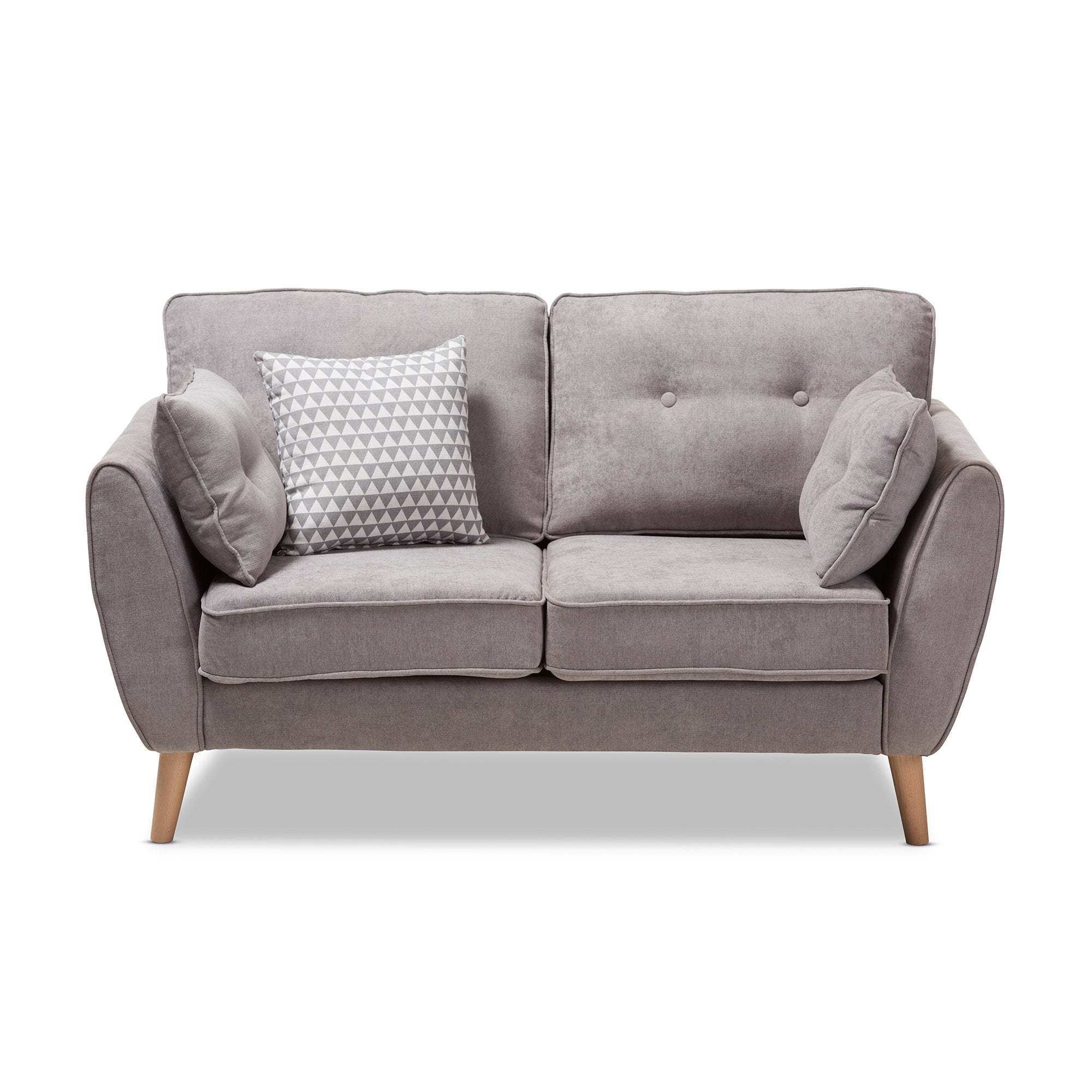 Baxton Studio Miranda Mid-Century Modern Light Grey Fabric Upholstered Loveseat