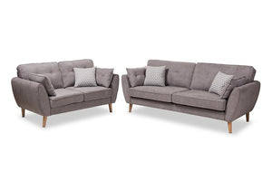 Baxton Studio Miranda Mid-Century Modern Light Grey Fabric Upholstered 2-Piece Living Room Set