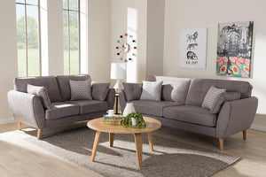 Baxton Studio Miranda Mid-Century Modern Light Grey Fabric Upholstered 2-Piece Living Room Set