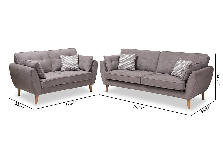 Baxton Studio Miranda Mid-Century Modern Light Grey Fabric Upholstered 2-Piece Living Room Set