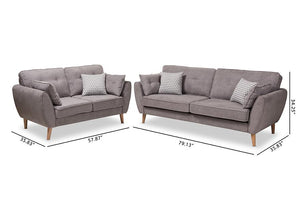 Baxton Studio Miranda Mid-Century Modern Light Grey Fabric Upholstered 2-Piece Living Room Set