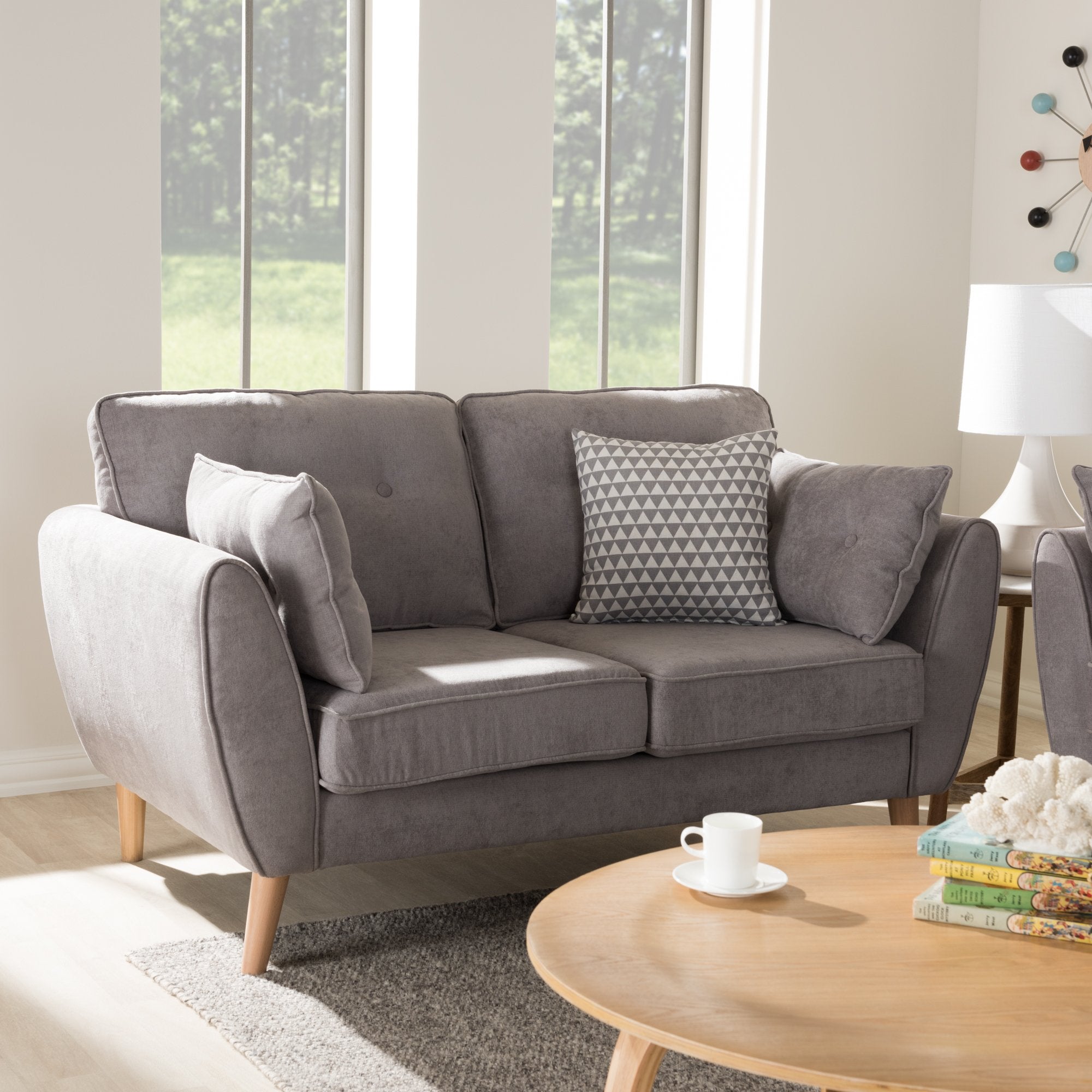 Baxton Studio Miranda Mid-Century Modern Light Grey Fabric Upholstered Loveseat