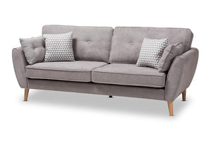 Baxton Studio Miranda Mid-Century Modern Light Grey Fabric Upholstered Sofa