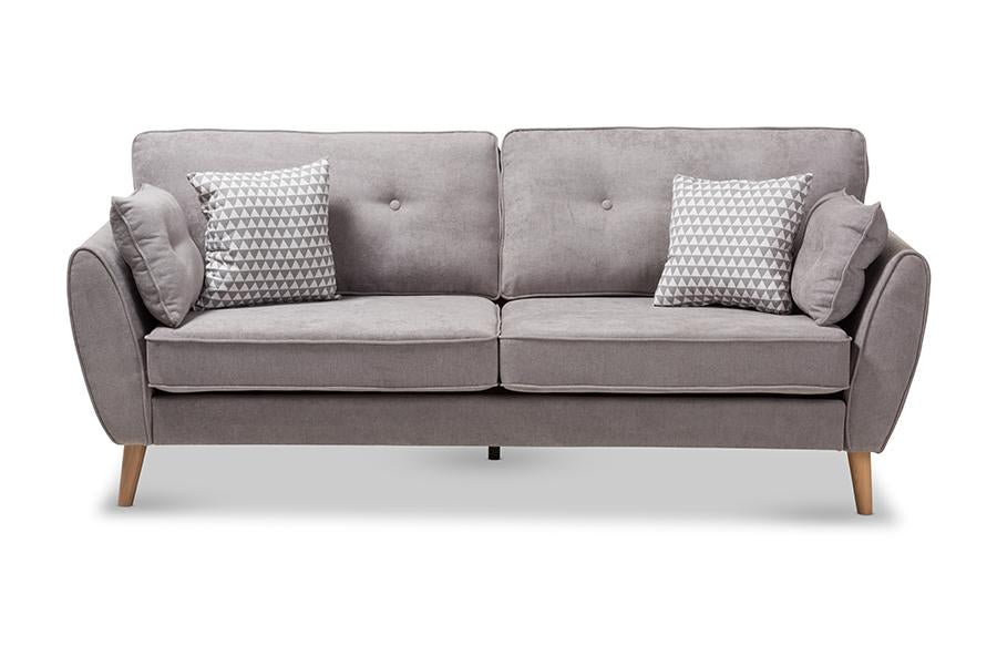 Baxton Studio Miranda Mid-Century Modern Light Grey Fabric Upholstered Sofa