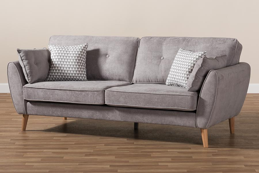 Baxton Studio Miranda Mid-Century Modern Light Grey Fabric Upholstered Sofa