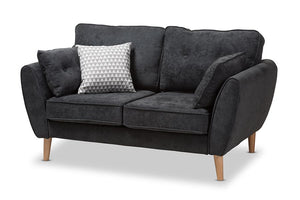 Baxton Studio Miranda Mid-Century Modern Dark Grey Fabric Upholstered Loveseat