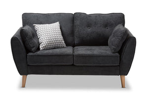 Baxton Studio Miranda Mid-Century Modern Dark Grey Fabric Upholstered Loveseat