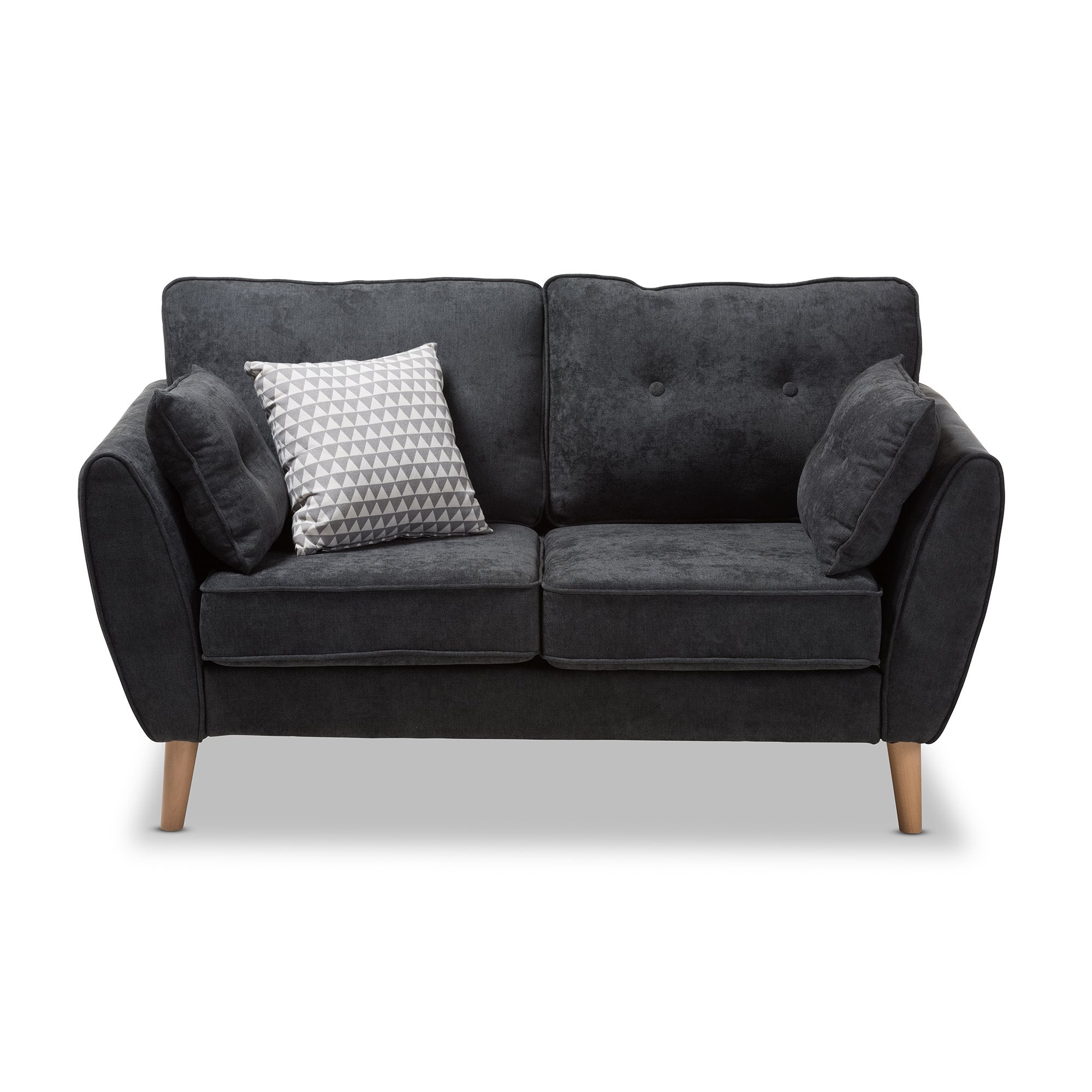 Baxton Studio Miranda Mid-Century Modern Dark Grey Fabric Upholstered Loveseat