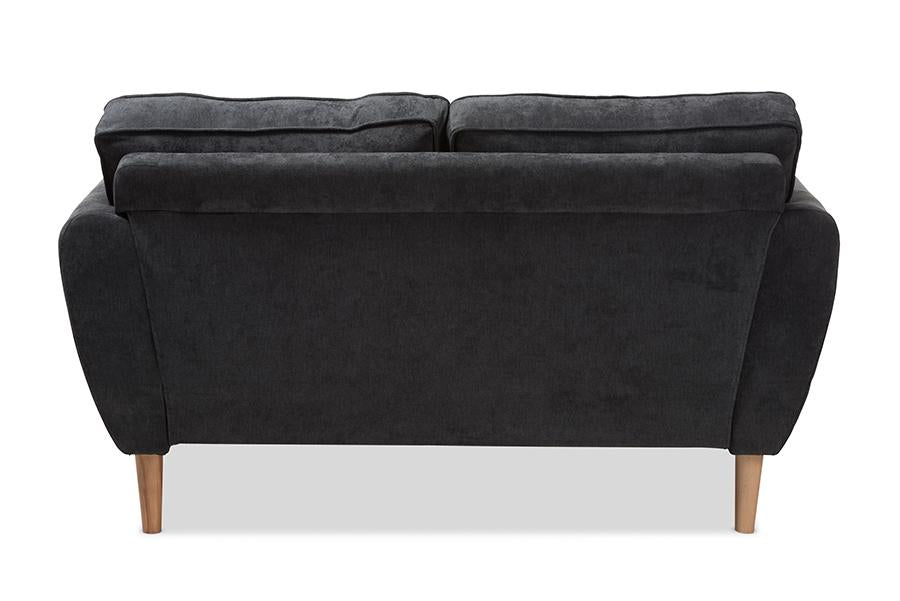 Baxton Studio Miranda Mid-Century Modern Dark Grey Fabric Upholstered Loveseat