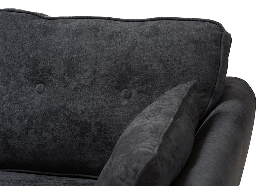 Baxton Studio Miranda Mid-Century Modern Dark Grey Fabric Upholstered Loveseat