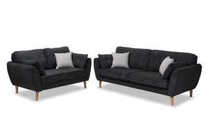 Baxton Studio Miranda Mid-Century Modern Dark Grey Fabric Upholstered 2-Piece Living Room Set