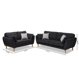 Baxton Studio Miranda Mid-Century Modern Dark Grey Fabric Upholstered 2-Piece Living Room Set