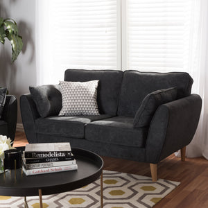 Baxton Studio Miranda Mid-Century Modern Dark Grey Fabric Upholstered Loveseat