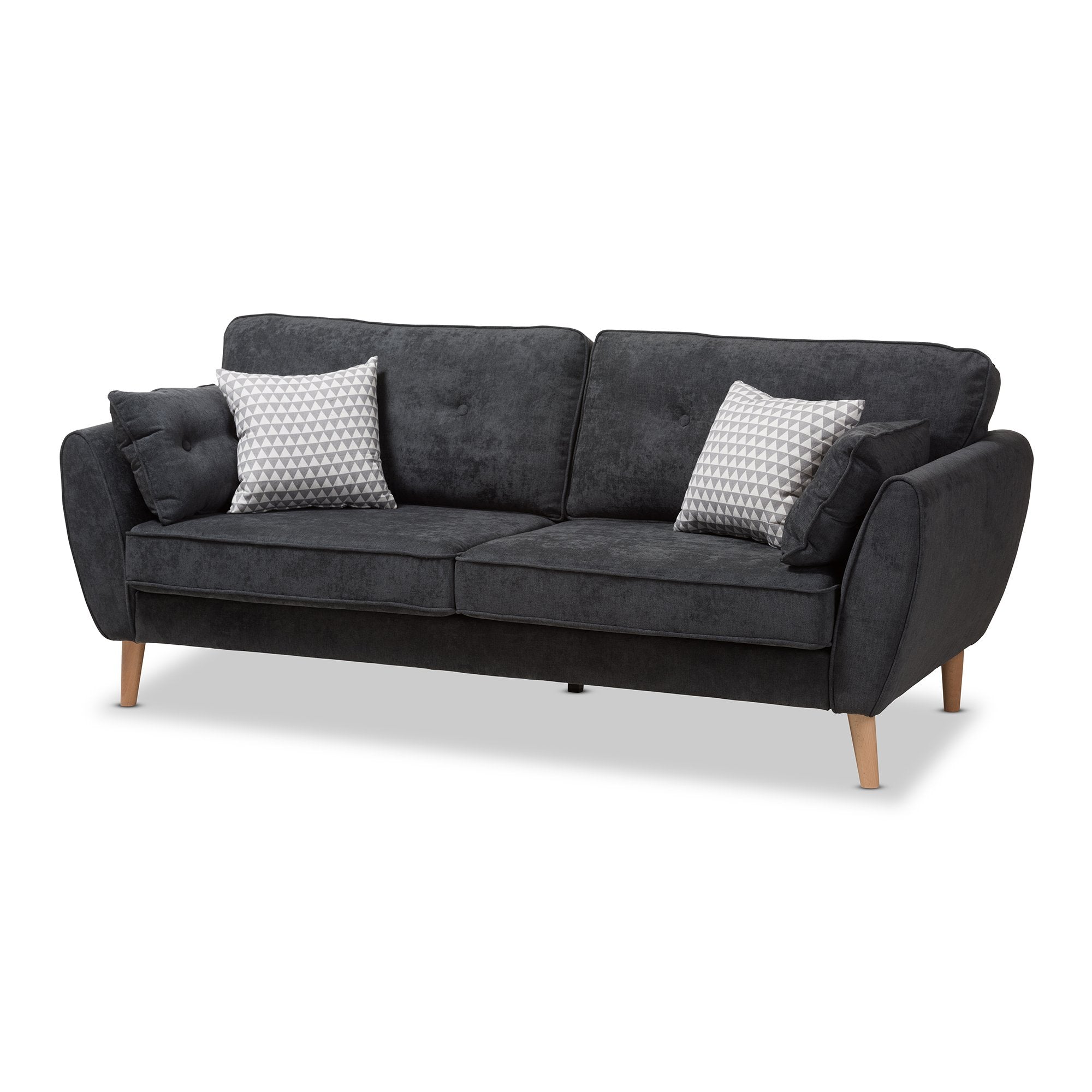 Baxton Studio Miranda Mid-Century Modern Dark Grey Fabric Upholstered Sofa