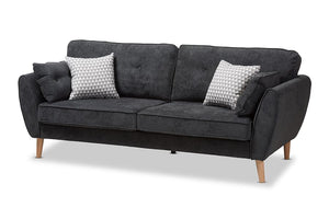 Baxton Studio Miranda Mid-Century Modern Dark Grey Fabric Upholstered Sofa