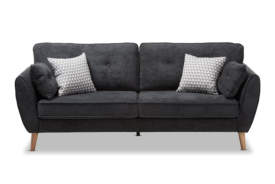 Baxton Studio Miranda Mid-Century Modern Dark Grey Fabric Upholstered Sofa