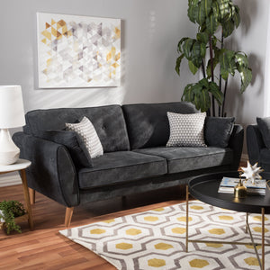 Baxton Studio Miranda Mid-Century Modern Dark Grey Fabric Upholstered Sofa