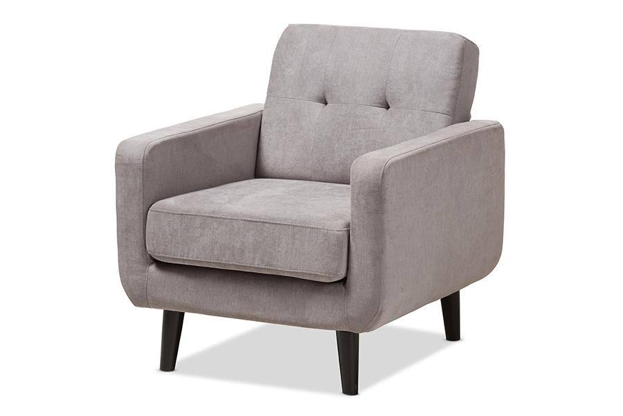 Baxton Studio Carina Mid-Century Modern Light Grey Fabric Upholstered Lounge Chair