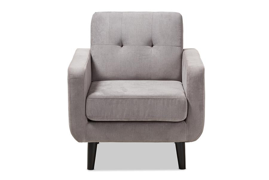 Baxton Studio Carina Mid-Century Modern Light Grey Fabric Upholstered Lounge Chair