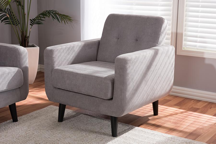 Baxton Studio Carina Mid-Century Modern Light Grey Fabric Upholstered Lounge Chair