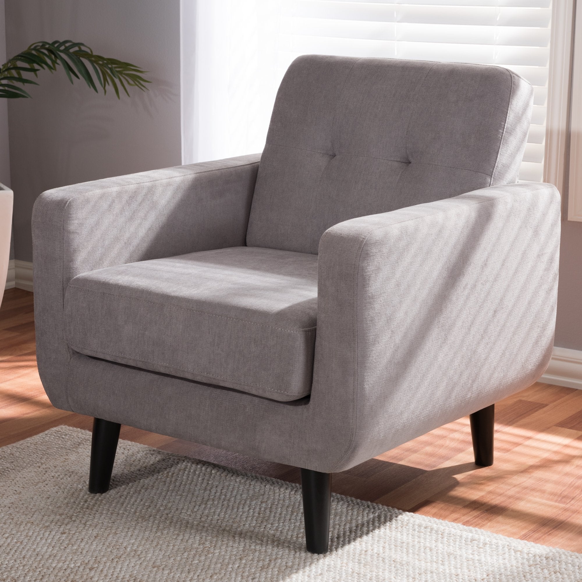 Baxton Studio Carina Mid-Century Modern Light Grey Fabric Upholstered Lounge Chair