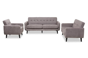 Baxton Studio Carina Mid-Century Modern Light Grey Fabric Upholstered 3-Piece Living Room Set