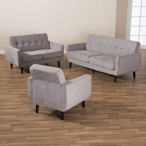 Baxton Studio Carina Mid-Century Modern Light Grey Fabric Upholstered 3-Piece Living Room Set