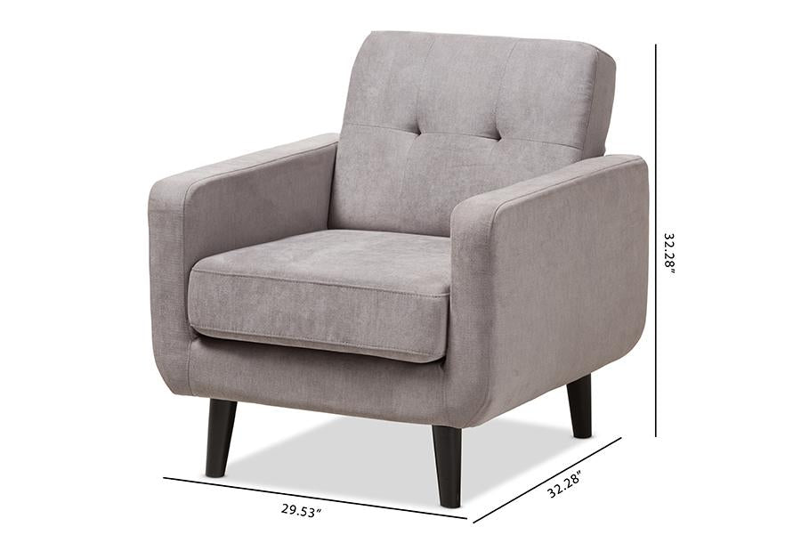 Baxton Studio Carina Mid-Century Modern Light Grey Fabric Upholstered Lounge Chair