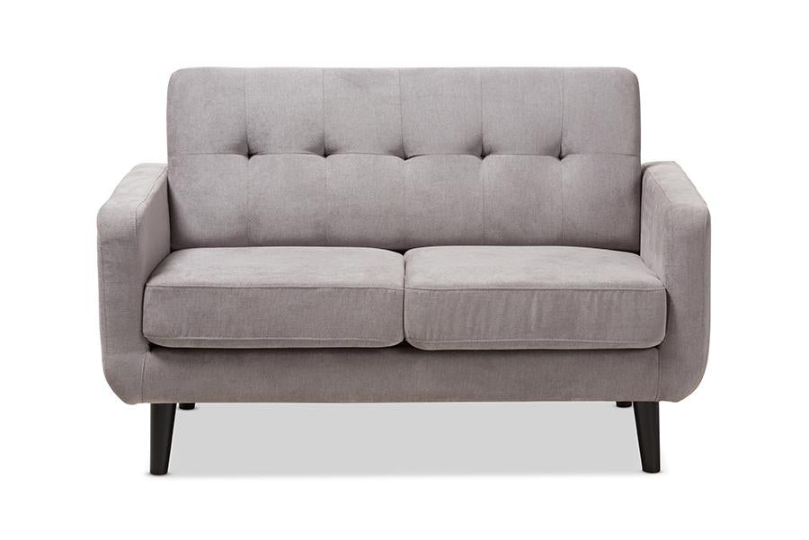 Baxton Studio Carina Mid-Century Modern Light Grey Fabric Upholstered Loveseat