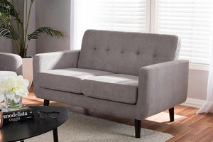 Baxton Studio Carina Mid-Century Modern Light Grey Fabric Upholstered Loveseat