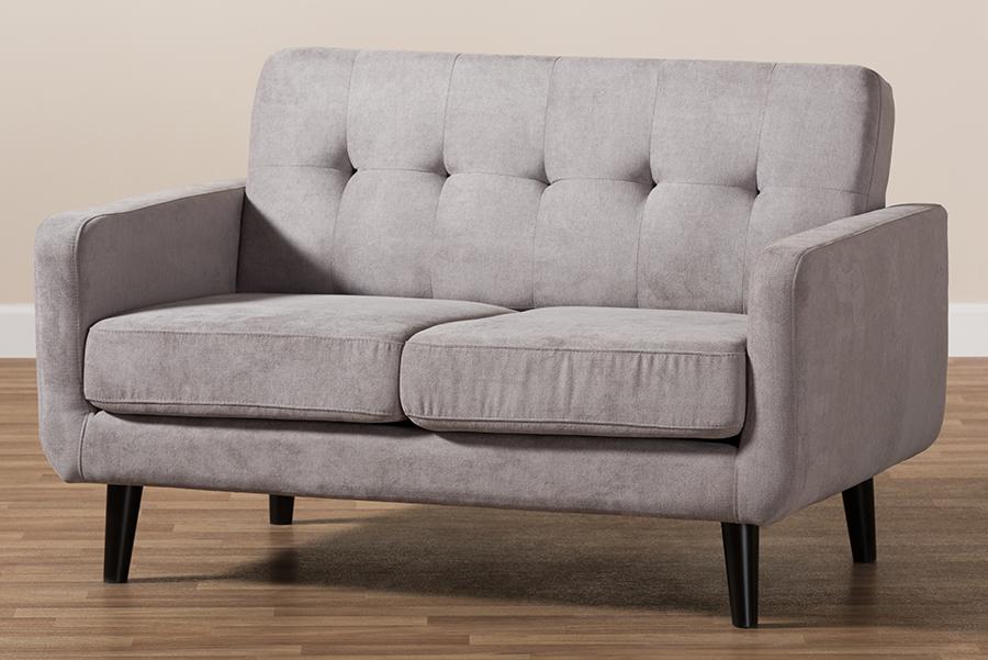 Baxton Studio Carina Mid-Century Modern Light Grey Fabric Upholstered Loveseat