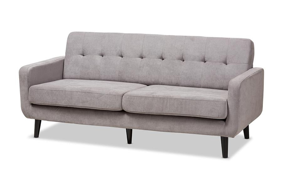 Baxton Studio Carina Mid-Century Modern Light Grey Fabric Upholstered Sofa