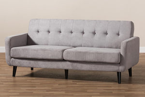 Baxton Studio Carina Mid-Century Modern Light Grey Fabric Upholstered Sofa