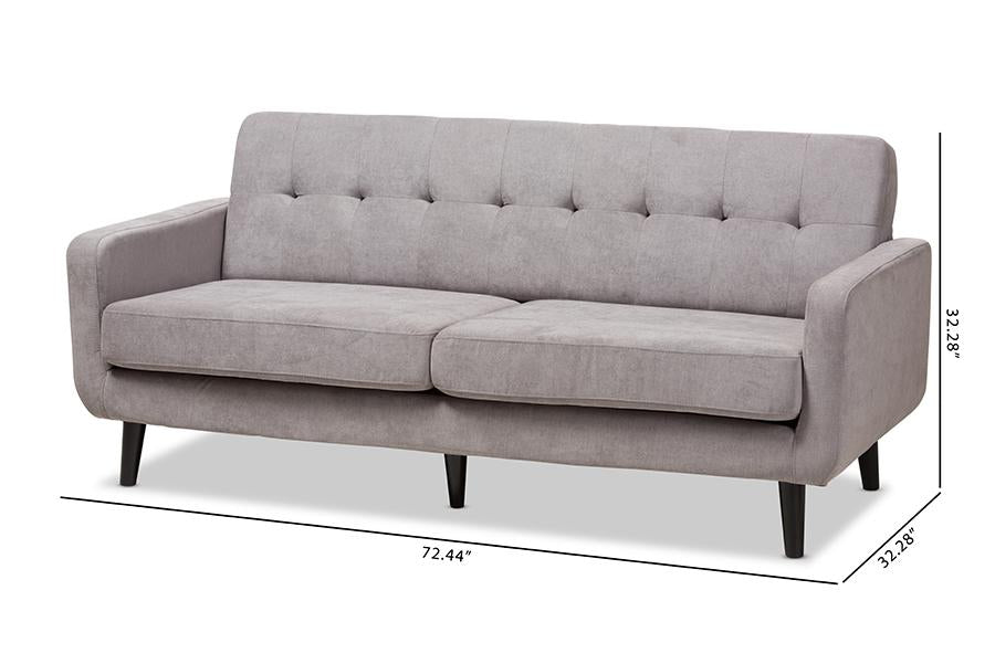 Baxton Studio Carina Mid-Century Modern Light Grey Fabric Upholstered Sofa