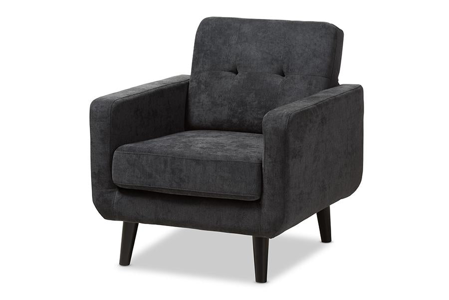 Baxton Studio Carina Mid-Century Modern Dark Grey Fabric Upholstered Lounge Chair