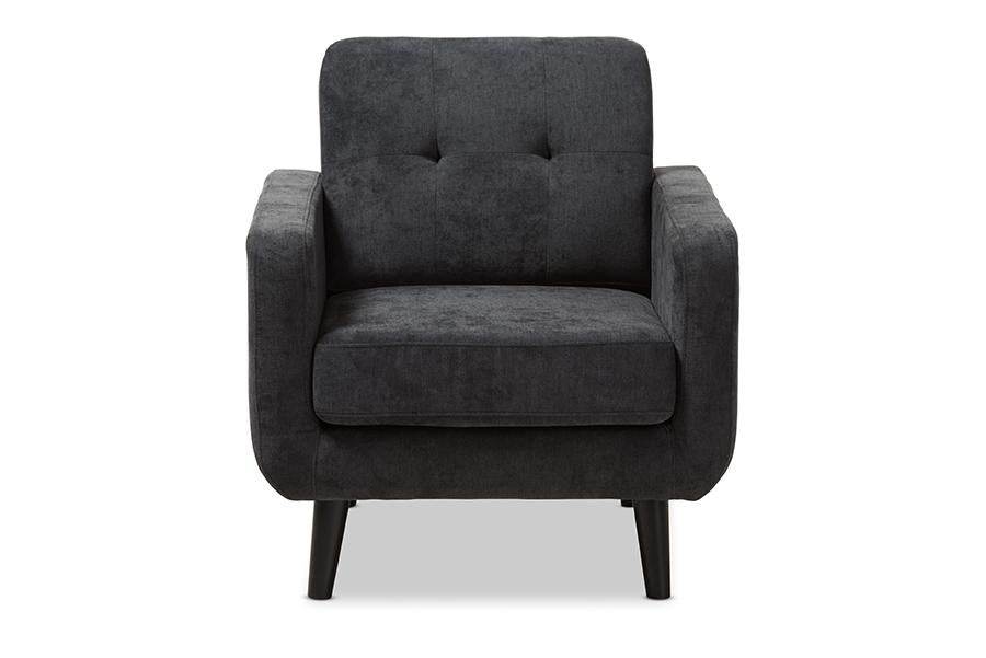 Baxton Studio Carina Mid-Century Modern Dark Grey Fabric Upholstered Lounge Chair