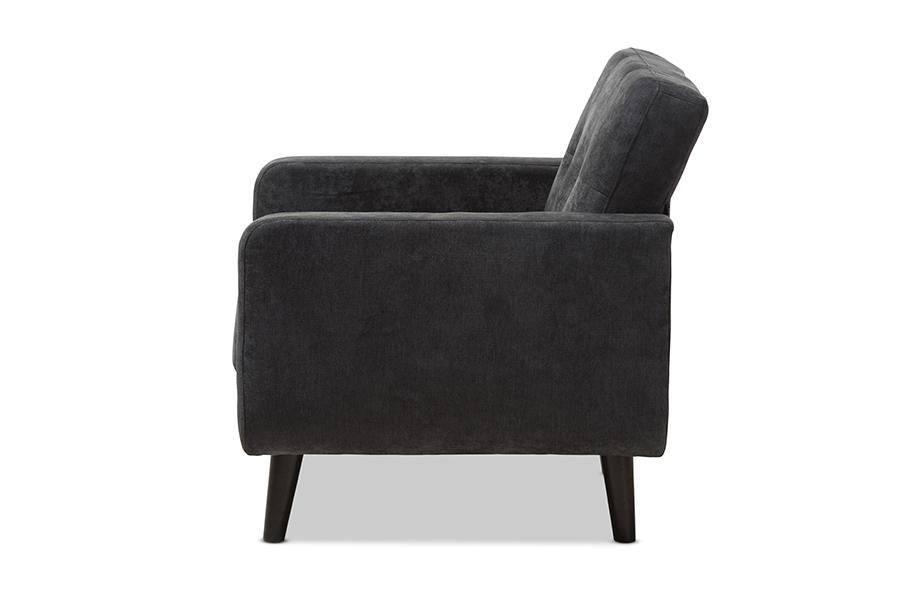 Baxton Studio Carina Mid-Century Modern Dark Grey Fabric Upholstered Lounge Chair