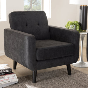 Baxton Studio Carina Mid-Century Modern Dark Grey Fabric Upholstered Lounge Chair