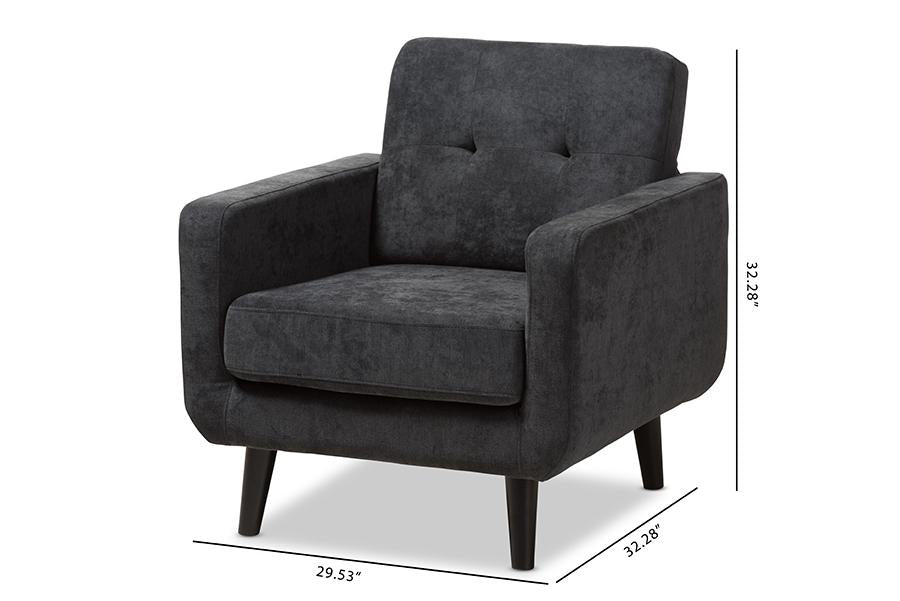 Baxton Studio Carina Mid-Century Modern Dark Grey Fabric Upholstered Lounge Chair