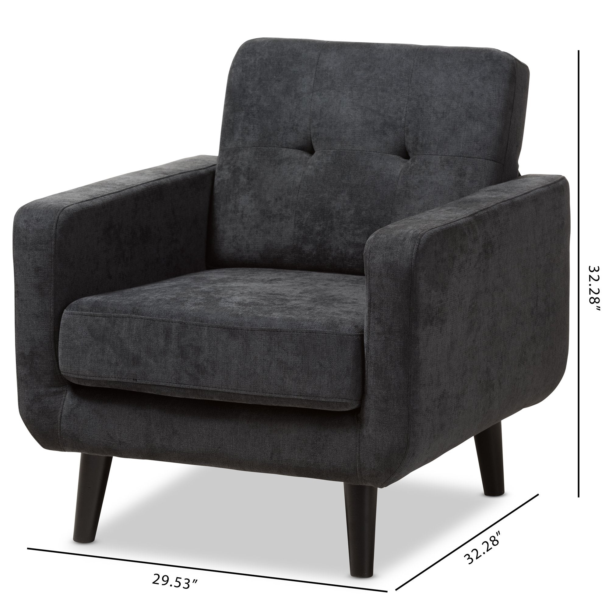 Baxton Studio Carina Mid-Century Modern Dark Grey Fabric Upholstered Lounge Chair