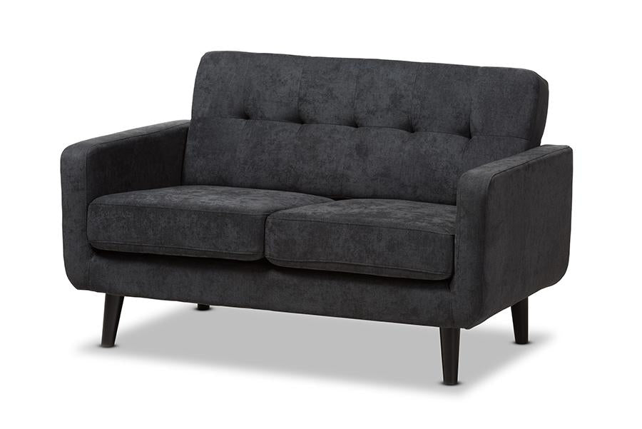 Baxton Studio Carina Mid-Century Modern Dark Grey Fabric Upholstered Loveseat