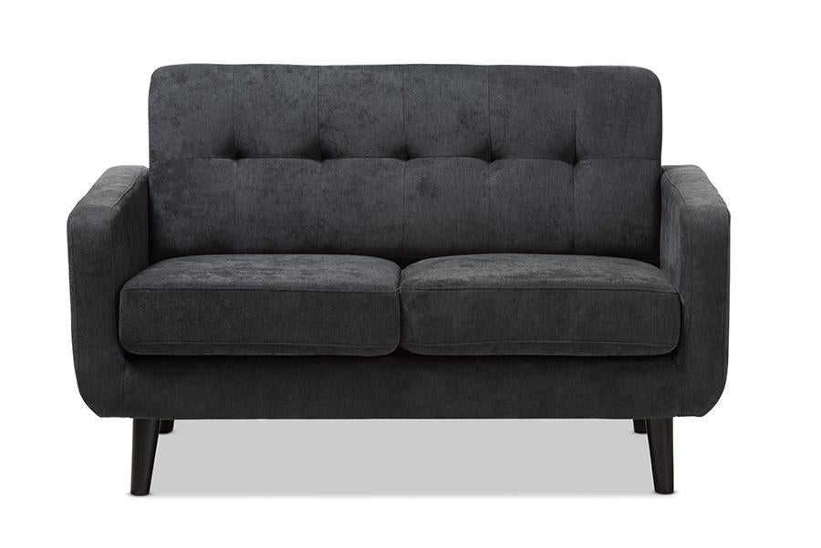 Baxton Studio Carina Mid-Century Modern Dark Grey Fabric Upholstered Loveseat