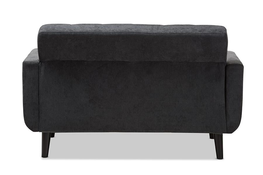 Baxton Studio Carina Mid-Century Modern Dark Grey Fabric Upholstered Loveseat