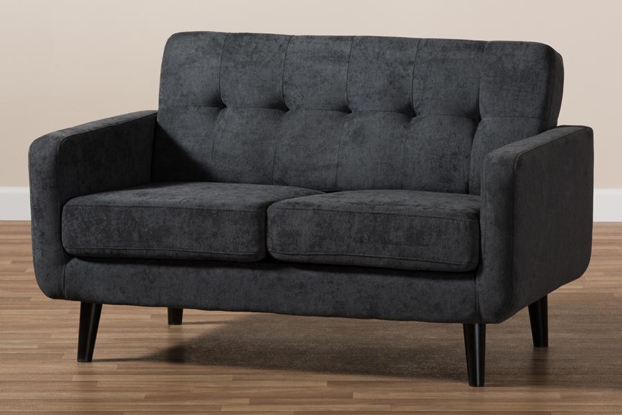 Baxton Studio Carina Mid-Century Modern Dark Grey Fabric Upholstered Loveseat