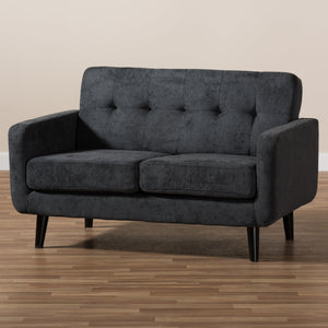 Baxton Studio Carina Mid-Century Modern Dark Grey Fabric Upholstered Loveseat