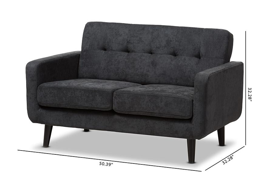 Baxton Studio Carina Mid-Century Modern Dark Grey Fabric Upholstered Loveseat