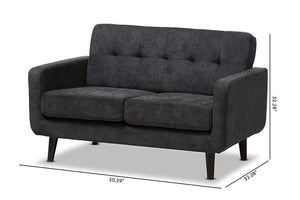 Baxton Studio Carina Mid-Century Modern Dark Grey Fabric Upholstered Loveseat