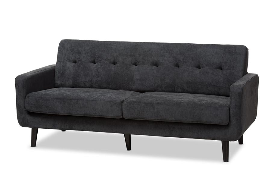 Baxton Studio Carina Mid-Century Modern Dark Grey Fabric Upholstered Sofa