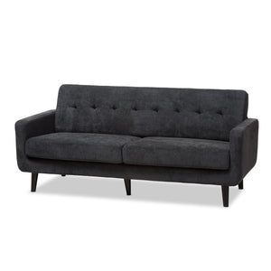 Baxton Studio Carina Mid-Century Modern Dark Grey Fabric Upholstered Sofa