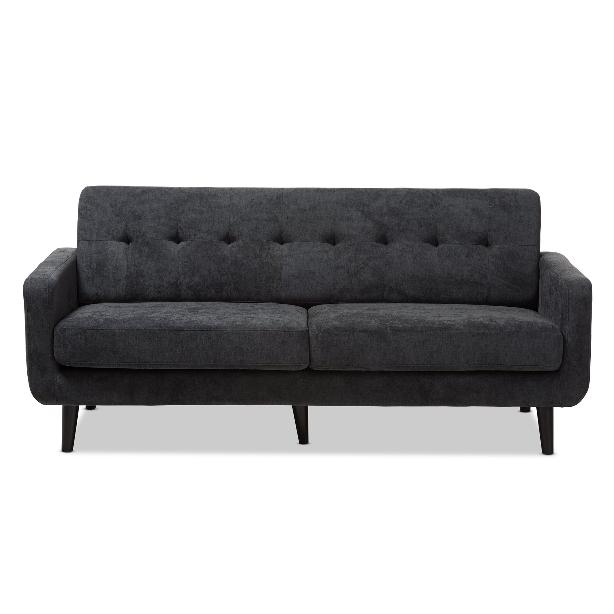 Baxton Studio Carina Mid-Century Modern Dark Grey Fabric Upholstered Sofa